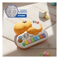 Piano Infantil Dinosaurio Amarillo 17.5 cm con Sonido y Luces para Ninos Y+Regalo Sticker